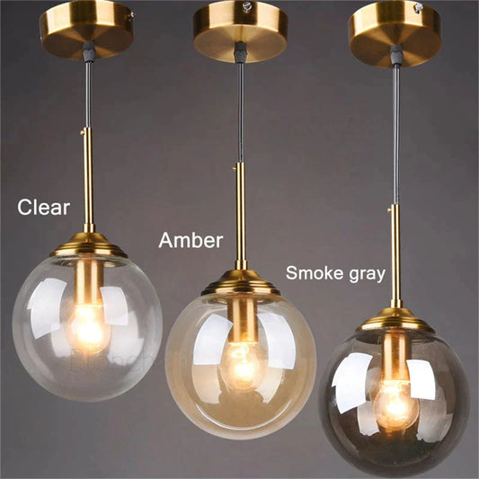DecorBites™ Glass Ball Pendant Lights - 15cm Modern Gold Hanging Lamps for Home Decor