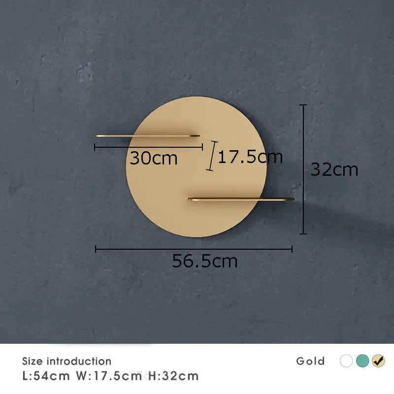 Estante de pared redondo de metal dorado DecorBites™ con ganchos