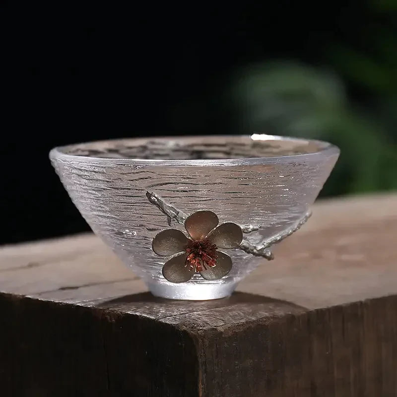 DecorBites™ Carved Tin Glass Tea Cup Set - Heat Resistant, Puer Chinese, Elegant Design