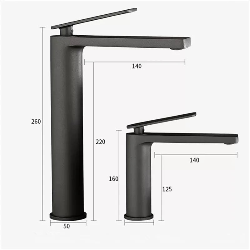 DecorBites™ Gun Gray Waterfall Basin Faucet - Brass Hot Cold Sink Faucet