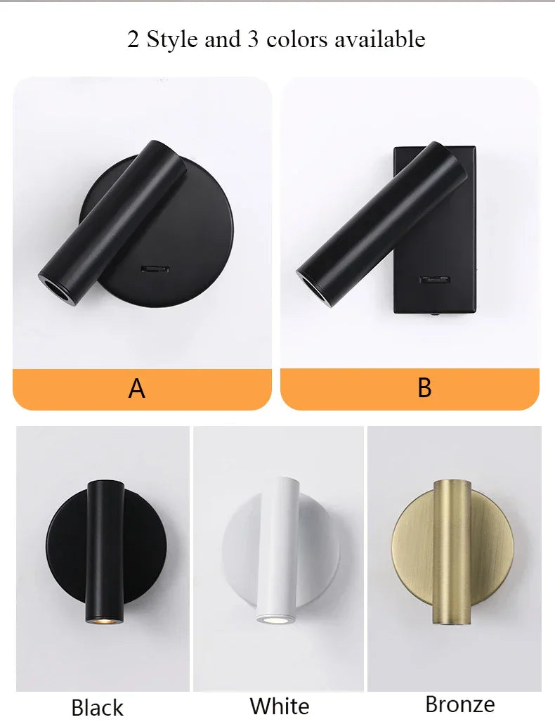 DecorBites™ Bedroom Wall Lamp Surface Spotlight Indoor Reading Sconce Lights