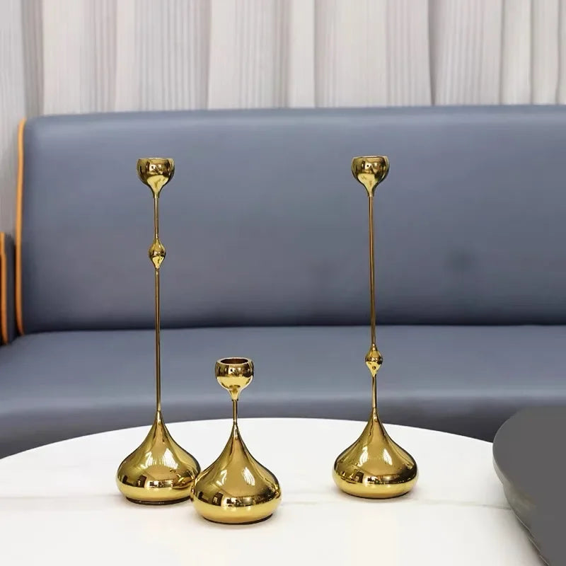 Sostenedor de velas en forma de gota de agua geométrica dorada Decorbites™ para escritorio, almacenamiento, centros de mesa para bodas