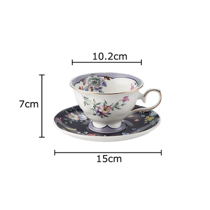 DecorBites™ Flowers Pattern Ceramic Cup & Saucer Set for Dining Table, Coffee, Tea, Juice