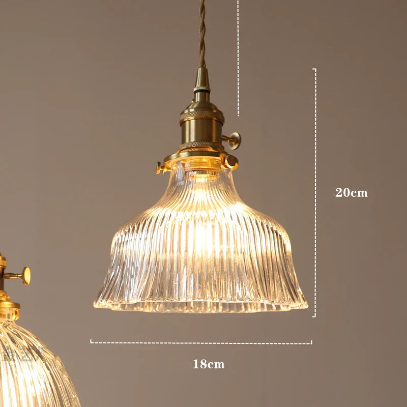 Green Glass Pendant Light Polished Copper 3-Head