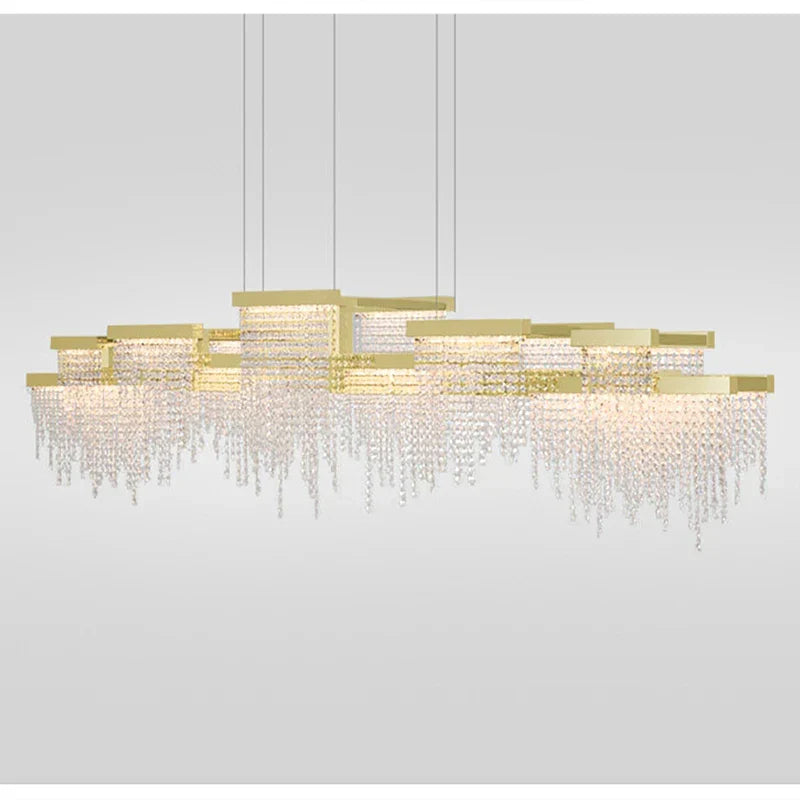 DecorBites™ Crystal Tassel Chandelier: Modern Luxury Silver Hanging Lamp for Dining Room