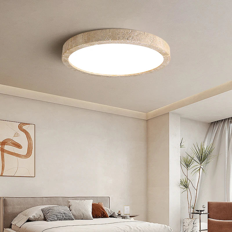 DecorBites™ Ellipse Stone LED Ceiling Light Natural Travertine Lamp Plafon