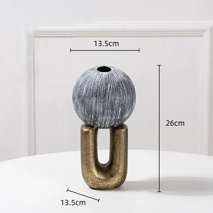 DecorBites™ Golden Stripe Geometric Ceramic Vase - Abstract Floral Arrangement Home Decor