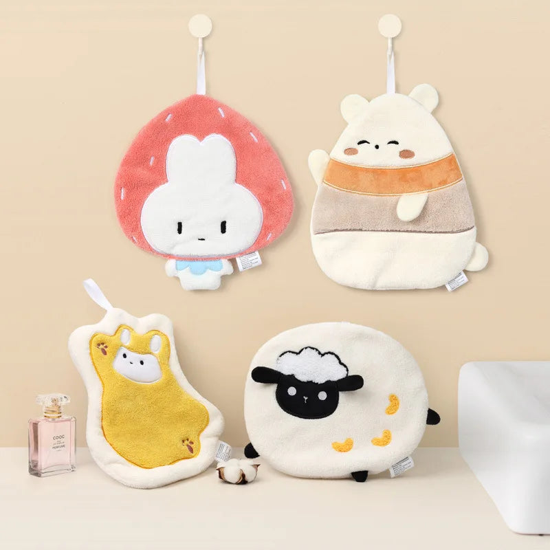 DecorBites™ Cartoon Animal Coral Fleece Hand Towel: Quick Dry for Home, Kitchen, Bathroom