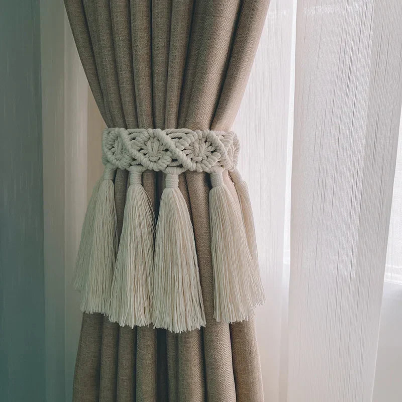 Macrame Curtain Tie Straps by Decobites: Hand-Woven Cotton Rope Tassels for Boho Decor