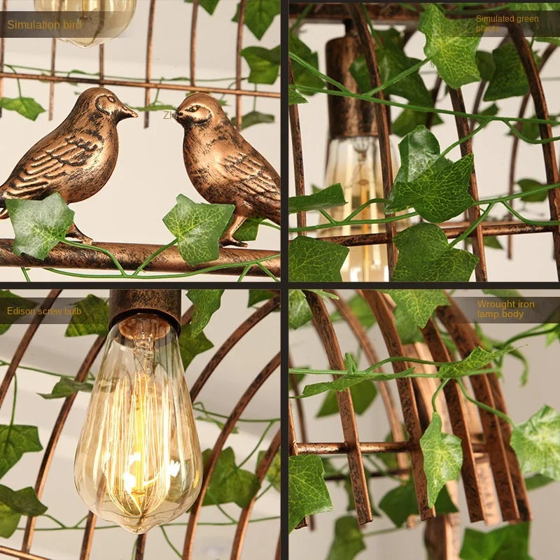 DecorBites™ Green Leaf Bird Cage Chandelier for Dining Table and Garden Decor