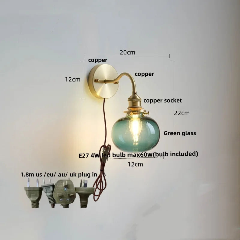 Lámpara de pared LED Green Class Ball™ Decorbites, enchufe de cobre, interruptor de cadena de tiro