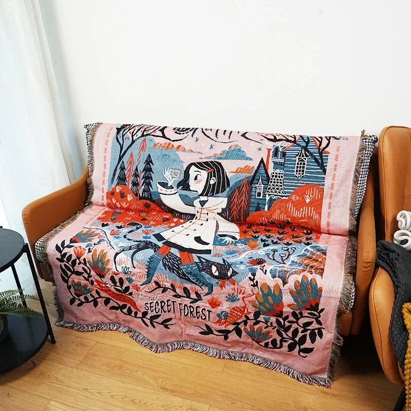 DecorBites™ Gothic Thread Double-sided Tapestry Blanket - Versatile Homestay and Outdoor Decoration