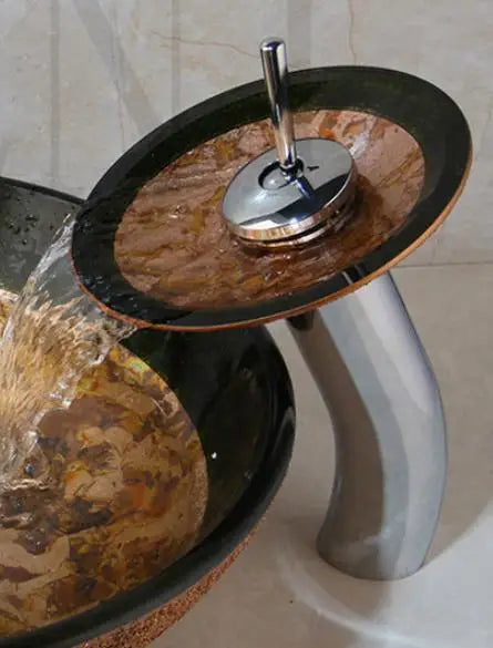 DecorBites™ Glass Bathroom Sink with Rocker Handle Faucet, Chrome Finish