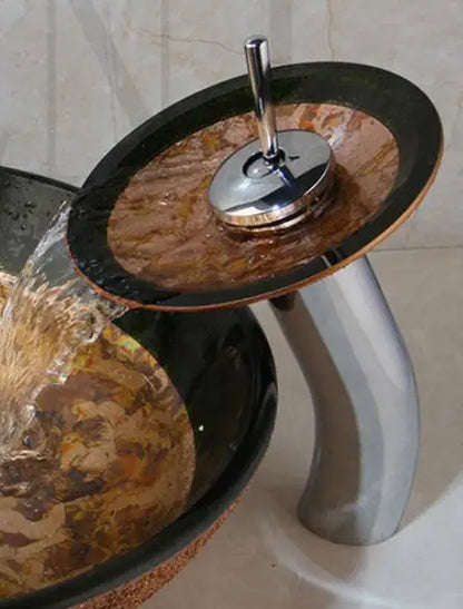 DecorBites™ Glass Bathroom Sink with Rocker Handle Faucet, Chrome Finish