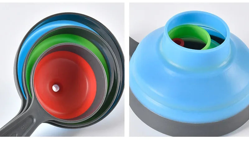 DecorBites™ Kitchen Funnel Set: Wide/Narrow Mouth, Folding, Three-Piece for Jam, Oil Drain & More