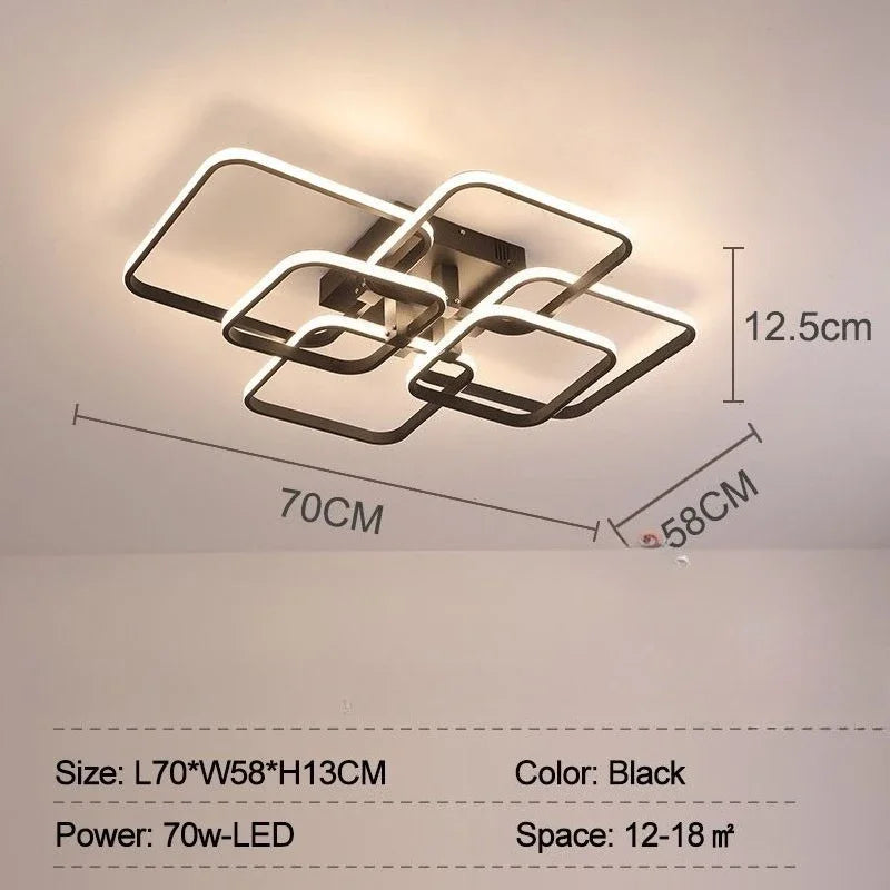 DecorBites™ LED Ceiling Light 4 Rings 78W Square for Living Room Bedroom Bar