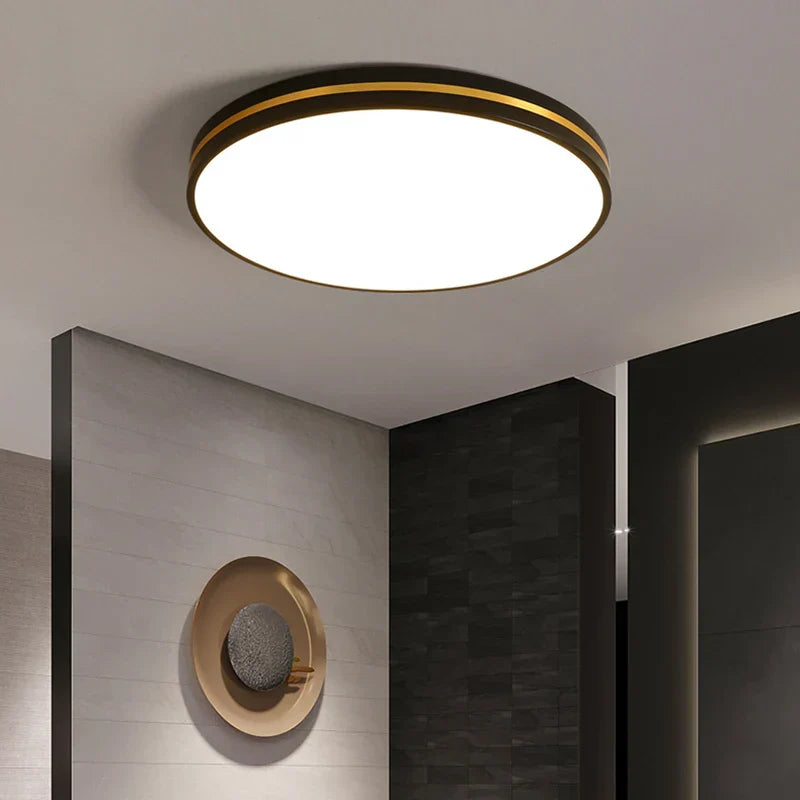DecorBites™ LED Ceiling Lights: Modern Golden Ring Square Round Black Metal Minimalist Lamp
