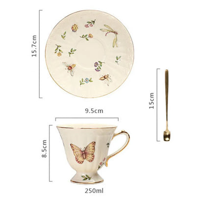DecorBites™ Butterfly Gold Ceramic Cup & Saucer Set