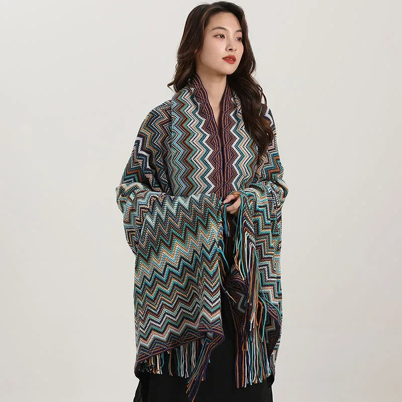 DecorBites™ Bohemian Wavy Fringe Shawl: Fashionable & Multifunctional Sofa Cover Blanket
