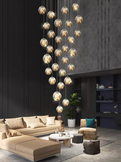 DecorBites™ LED Glass Ball Chandelier for Duplex Villa Living Room