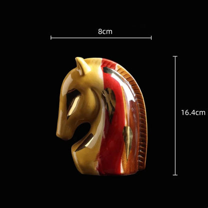 ديكور بايتس™ - مزهرية خزفية على شكل رأس حصان هندسي وتمثال حيواني - ديكور منزلي