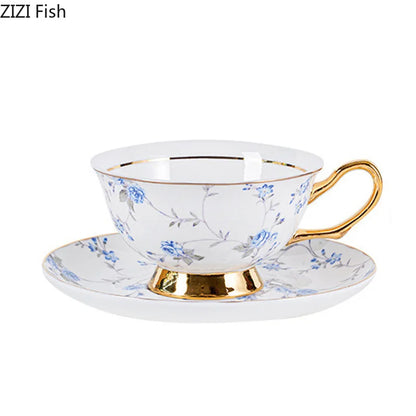 DecorBites™ Gold Flowers Pattern Ceramic Cup & Saucer Set for Elegant Dining Experience