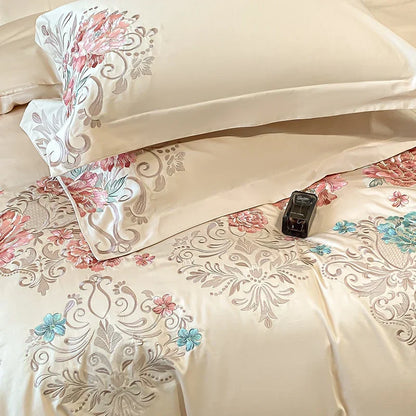 Decobites Luxury Flowers Embroidery Cotton Bedding Set - Queen King Size