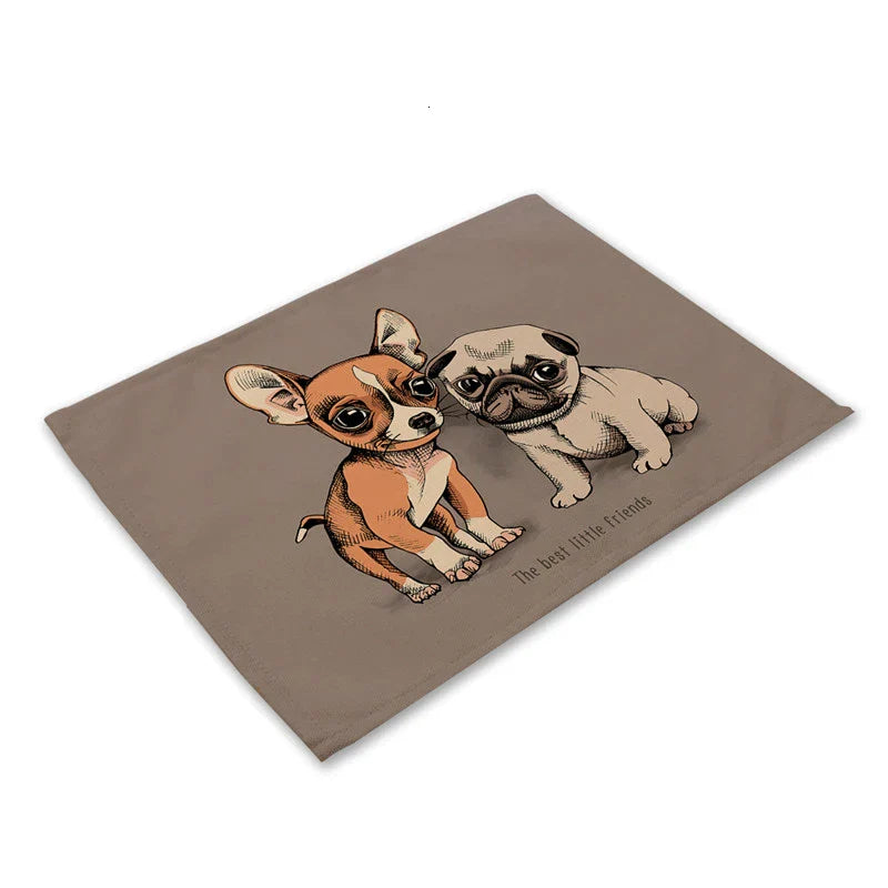 DecorBites™ Cute Dog Linen Dining Mats Coasters 42*32cm Home Decor