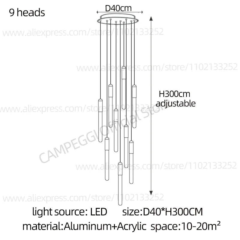 DecorBites™ LED Nordic Cylinder Chandelier: Modern Indoor Lighting for Staircase & Decoration