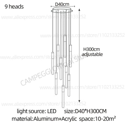 DecorBites™ LED Nordic Cylinder Chandelier: Modern Indoor Lighting for Staircase & Decoration