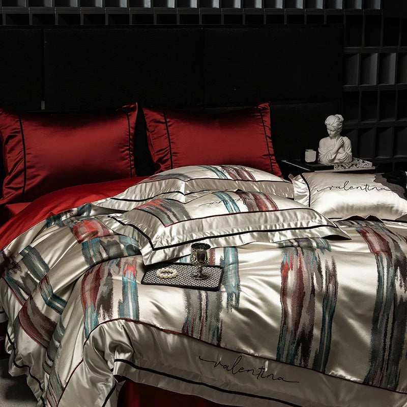 Decobites Luxe Brocade Jacquard Bedding Set with Egyptian Cotton & Embroidery