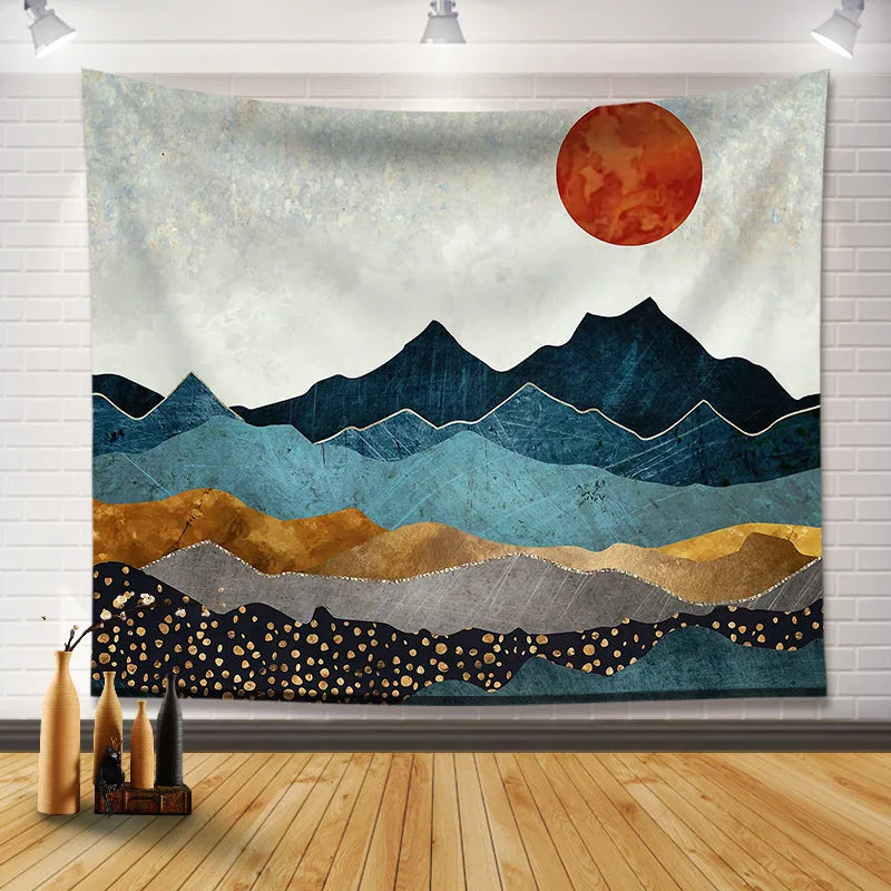 Decobites Mountain Sunset Mandala Tapestry for Boho Room Decor