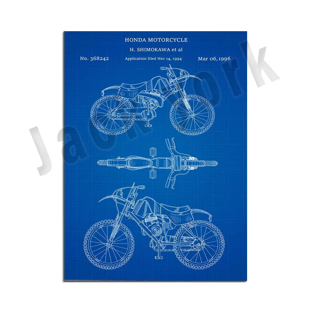 DecorBites™ Dirt Bike Patent Blueprint Poster Canvas Wall Art