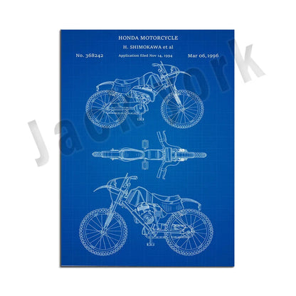 DecorBites™ Dirt Bike Patent Blueprint Poster Canvas Wall Art