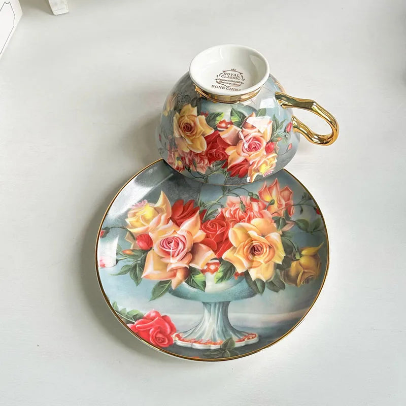 DecorBites™ Flowers Pattern Porcelain Coffee Cup & Saucer Set - Exquisite Tea & Juice Mug