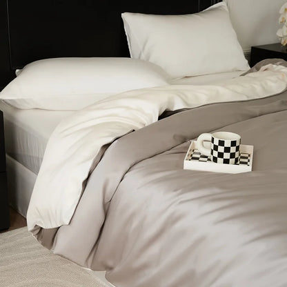 DecorBites™ Double Layer Satin Queen Duvet Set Smooth & Cool Luxury Quilt Cover Pillowcases