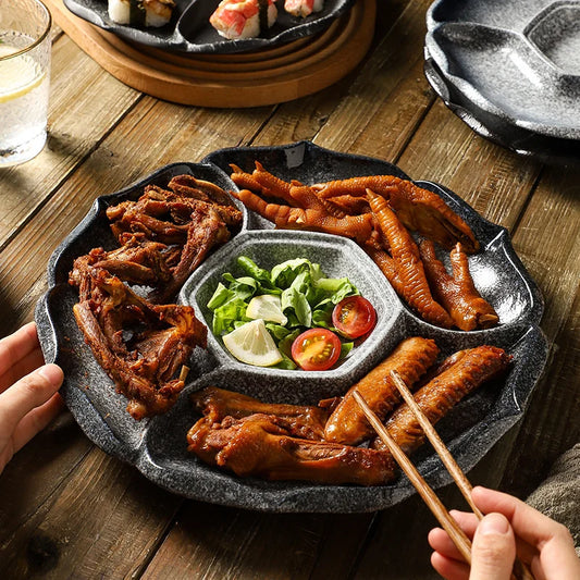 DecorBites™ Ceramic 4-Grid Dinner Plate - Retro Tableware for Fruits, Snacks, and Desserts