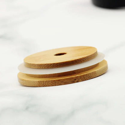 DecorBites™ Bamboo Lid for Glass Cup with Straw Hole - Durable Drinkware Accessory