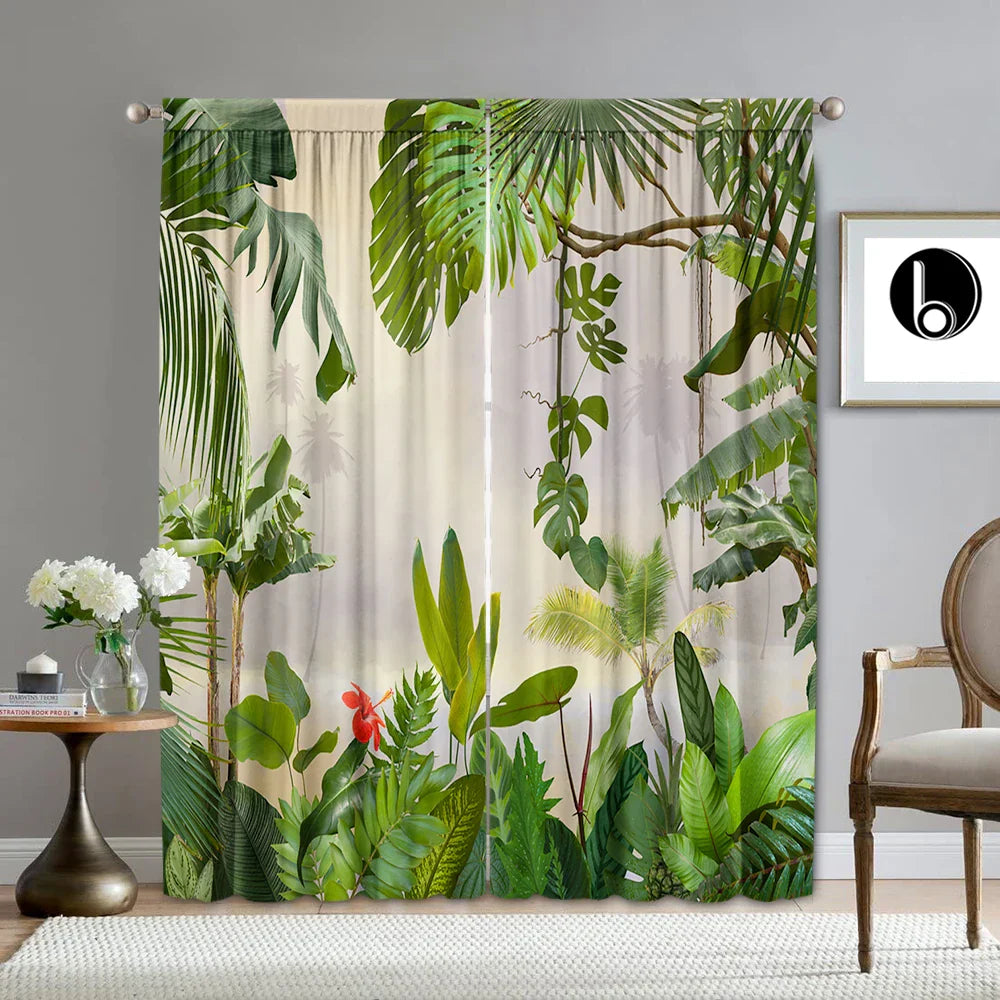 Decobites Tropical Leaf Gauze Curtain for Kitchen, Living Room, Balcony, Garden