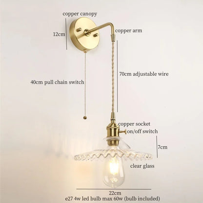 DecorBites™ Green Glass LED Wall Light Fixture | Modern Nordic Pull Chain Lamp