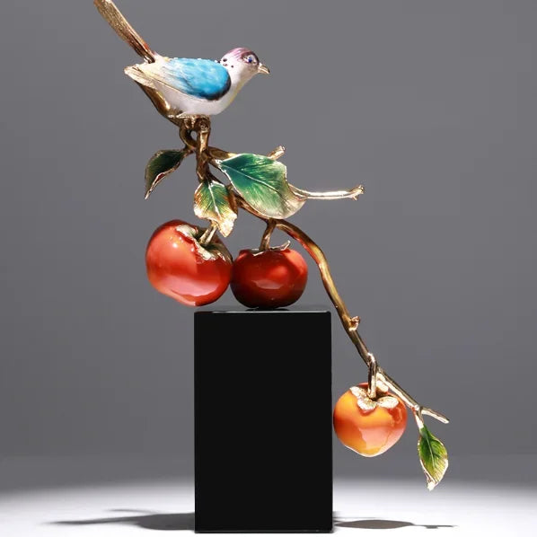 DecorBites™ Chinese Enamel Persimmon Ruyi Ornament for Living Room Wine Cabinet Décor