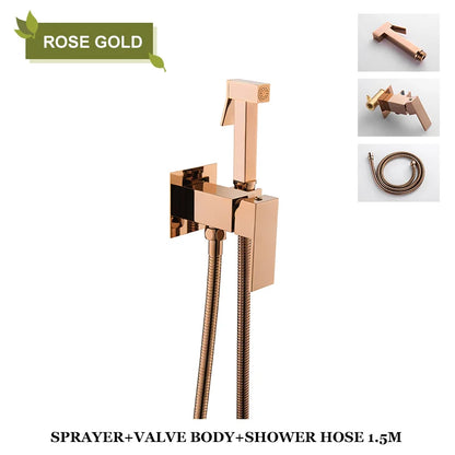 DecorBites™ Bidet Faucet Shower Mixer: Cold Hot Water Tap, Brass, Square Sprayer Head