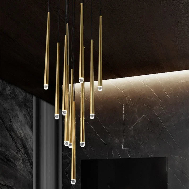 Gold LED Pendant Chandelier 18-Light Staircase