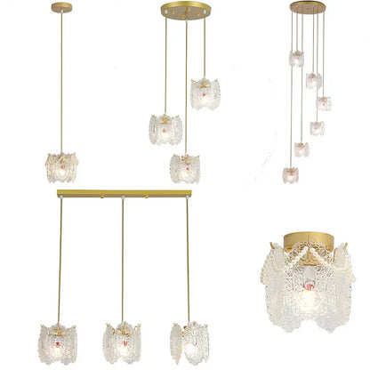 DecorBites™ Carved Glass Pearl Chandelier for Dining Room, Living Bedroom, Study, Balcony - LED Pendant Lighting