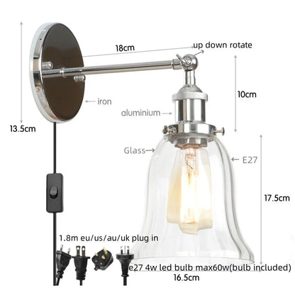 DecorBites™ Loft Clear Glass Rustic LED Wall Light - Industrial Style Iron Wall Lamp