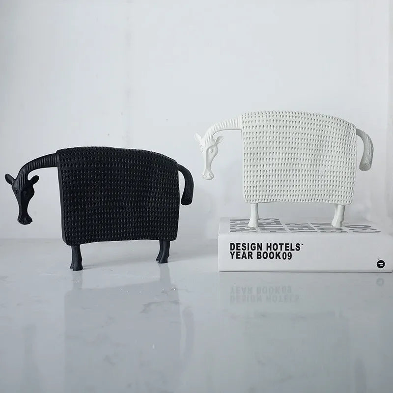 DecorBites™ Black Cow Ox Resin Sculpture Figurine - Room Decor Art Statue