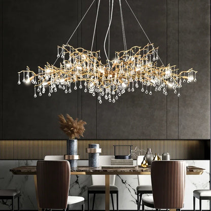 DecorBites™ Gold Crystal Chandelier: Modern LED Luxury Lighting for Living Room Villa