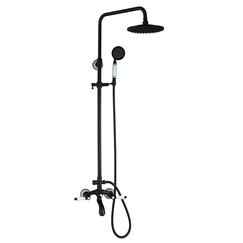 DecorBites™ 8 Inch Matte Black Shower Faucet Set with Hand Spray and Rainfall Head