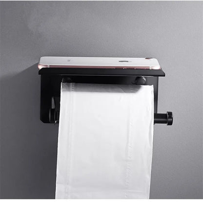DecorBites™ Black Aluminum Bathroom Paper Holder: Elegant Tissue Box Rack & Toilet Paper Holder