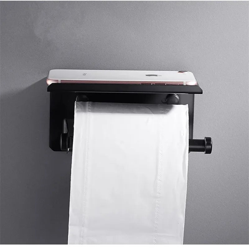 DecorBites™ Black Carved Aluminum Bathroom Tissue Holder Toilet Paper Roll Rack